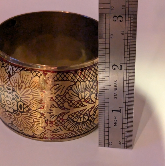 Vintage Boho Etched Wide Brass Cuff - Picture 3 of 5